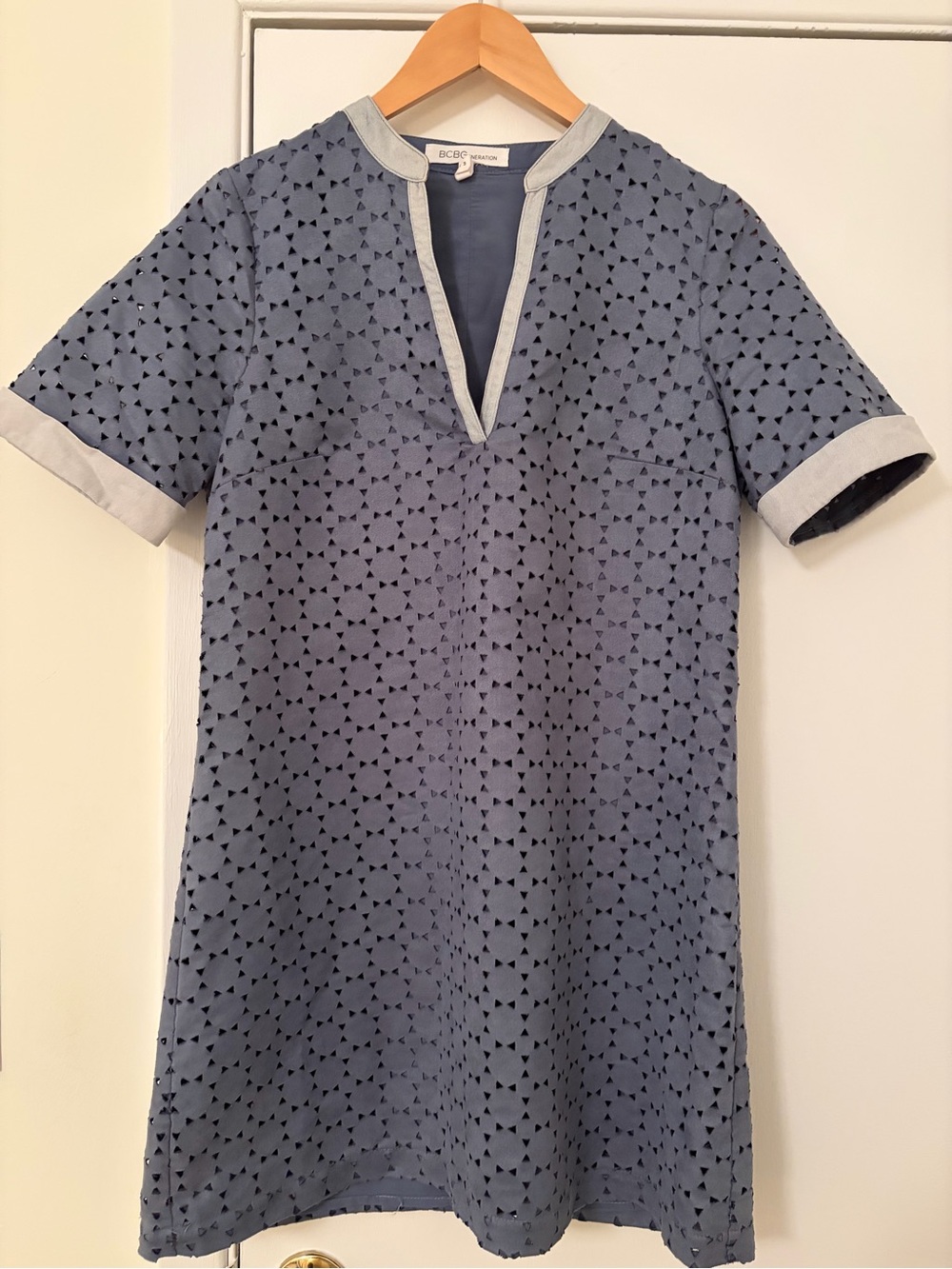 BCBGeneration Navy Mini Dress with Cutout Textured Pattern